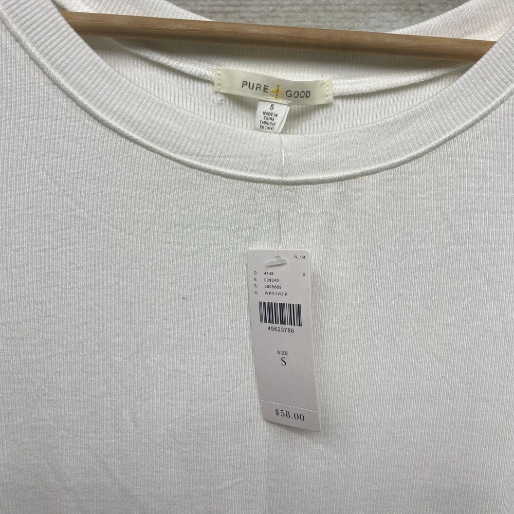 Pure + Good Ivory Ribbed 3/4 Sleeve Scoop Neck Tunic Top Small NWT - Picture 2 of 10